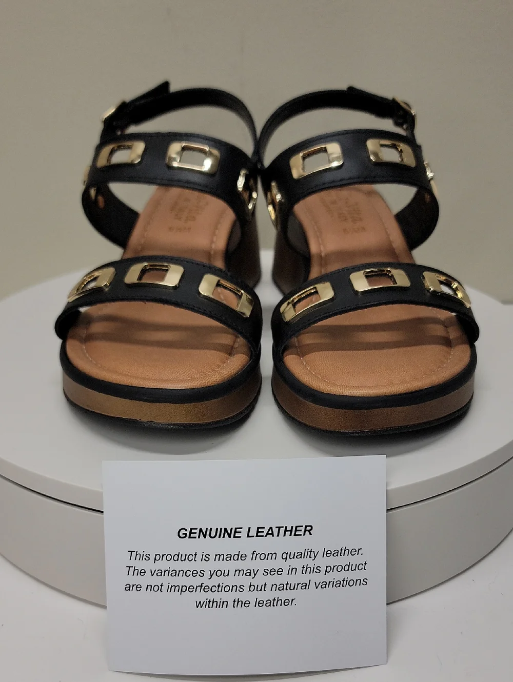 BELLA VITA ITALIAN LEATHER -NEW IN BOX- WEDGE SANDALS BLACK 6.5